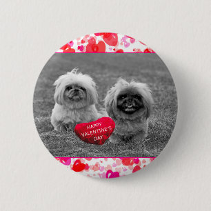 Pekingese Puppies wishing Happy Valentine's Day 6 Cm Round Badge