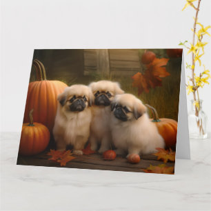Pekingese Puppy Autumn Delight Pumpkin Card