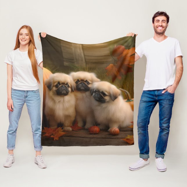 Pekingese Puppy Autumn Delight Pumpkin  Fleece Blanket (In Situ)