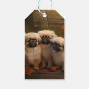 Pekingese Puppy Autumn Delight Pumpkin Gift Tags