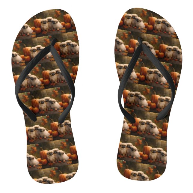Pekingese Puppy Autumn Delight Pumpkin  Jandals (Footbed)