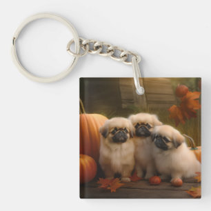 Pekingese Puppy Autumn Delight Pumpkin  Key Ring