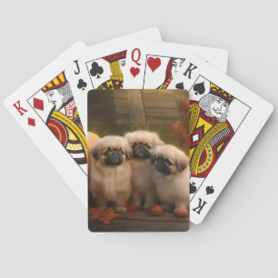 Pekingese Puppy Autumn Delight Pumpkin Playing Cards