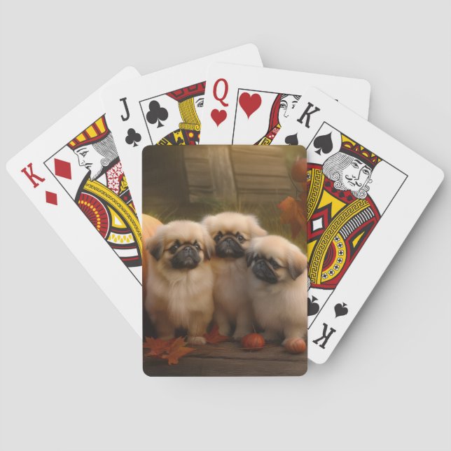 Pekingese Puppy Autumn Delight Pumpkin  Playing Cards (Back)