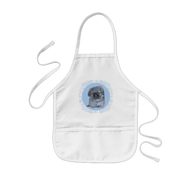 Pekingese Puppy Blue Kids Apron (Front)
