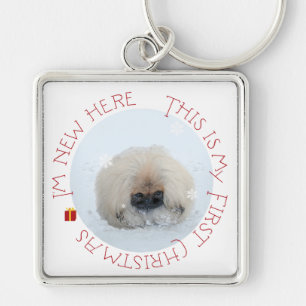 Pekingese Puppy First Christmas Key Ring