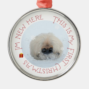 Pekingese Puppy First Christmas Metal Tree Decoration