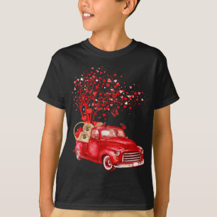Pekingese Riding Red Truck Valentine Butterfly Hea T-Shirt