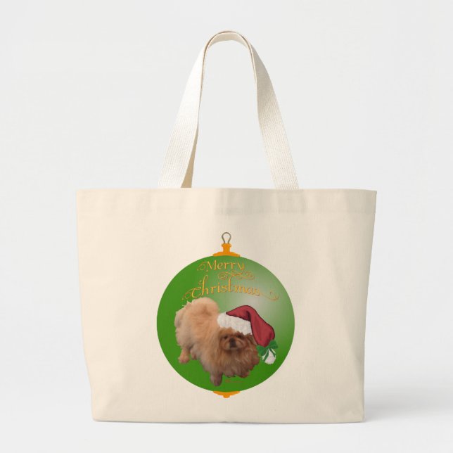 Pekingese Santa Ornament Large Tote Bag (Front)