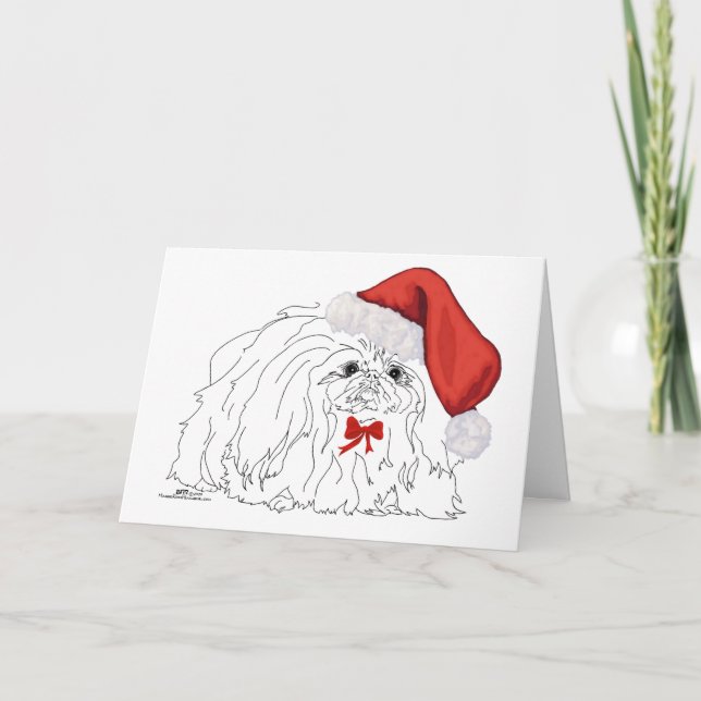 Pekingese Santa Sketch Holiday Card (Front)