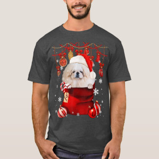 Pekingese Snow Ball  Dog in Pocket Bag Winter Chri T-Shirt