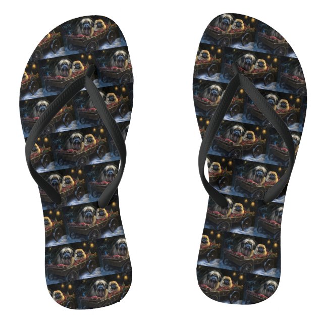 Pekingese Snowy Sleigh Christmas Decor  Jandals (Footbed)