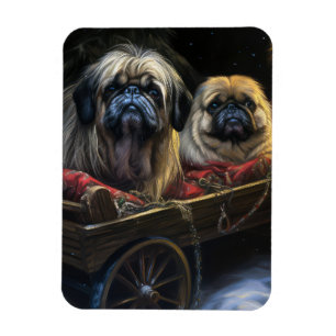 Pekingese Snowy Sleigh Christmas Decor Magnet