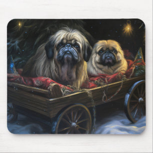 Pekingese Snowy Sleigh Christmas Decor Mouse Pad