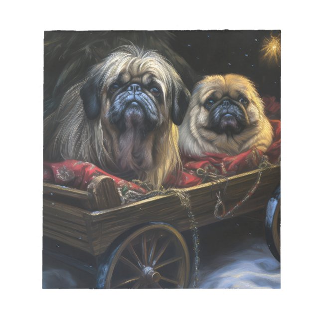 Pekingese Snowy Sleigh Christmas Decor  Notepad (Front)