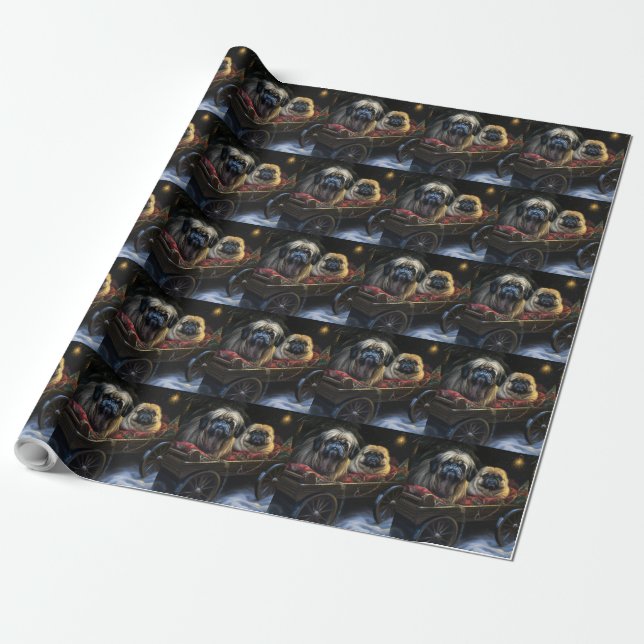 Pekingese Snowy Sleigh Christmas Decor  Wrapping Paper (Unrolled)