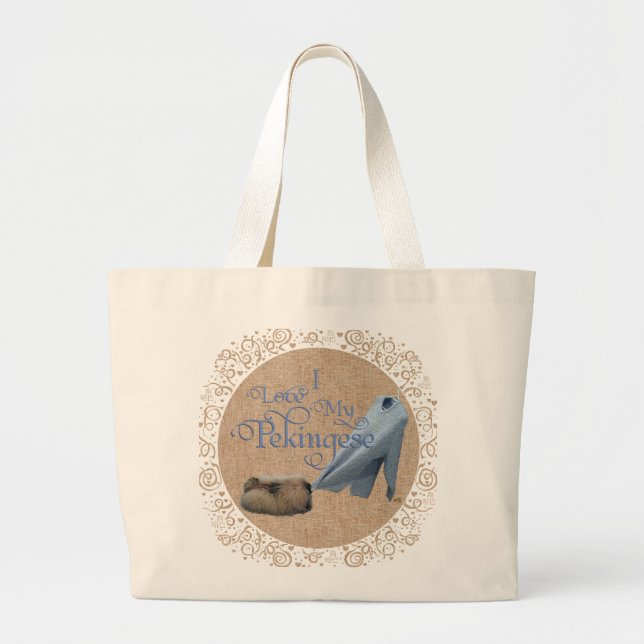 Pekingese Tug-O-War Large Tote Bag (Front)