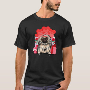 Pekingese Valentines Day Dog Hearts Balloons Flowe T-Shirt
