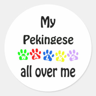 Pekingese Walks Design Classic Round Sticker