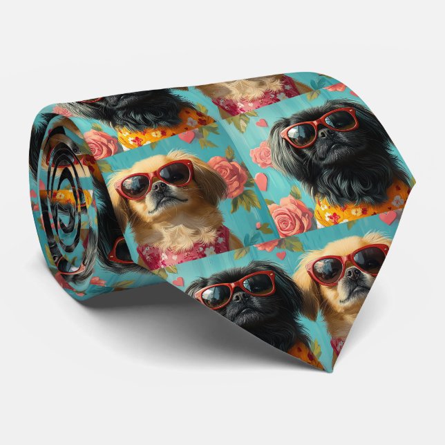  Pekingese With Heart Roses Valentine's Day Tie (Rolled)