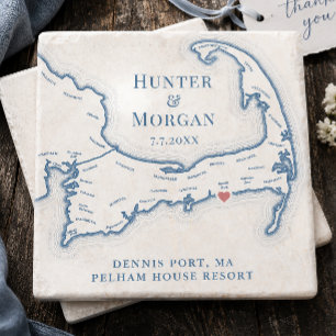 Pelham House Resort Wedding Favour Cape Cod Map Stone Coaster