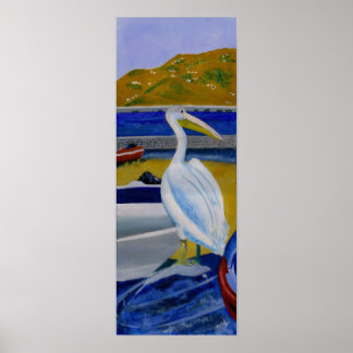 Pelican and Boats Poster