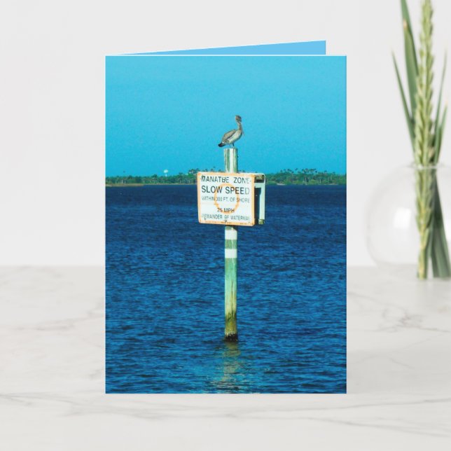 Pelican and Manatee Sign Greeting Card (Front)