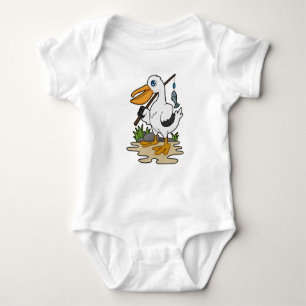 Pelican as Fisher with Fishing rod & Fish Baby Bodysuit