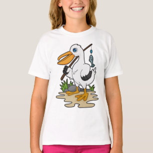 Pelican as Fisher with Fishing rod & Fish T-Shirt