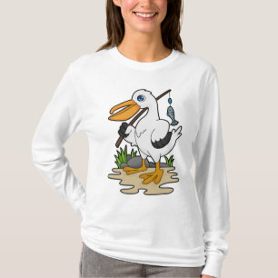 Pelican as Fisher with Fishing rod & Fish T-Shirt