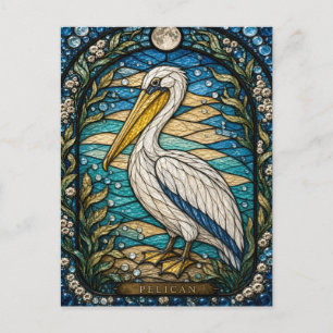 Pelican, Bay Shell Stained Glass Postcard