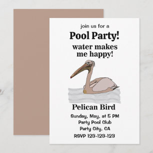 Pelican Bird Beach Pool Party Invitation