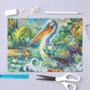 Pelican Bird in Wonderland Floral Decoupage Tissue Paper