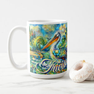 Pelican Bird in Wonderland Floral Personalised Coffee Mug