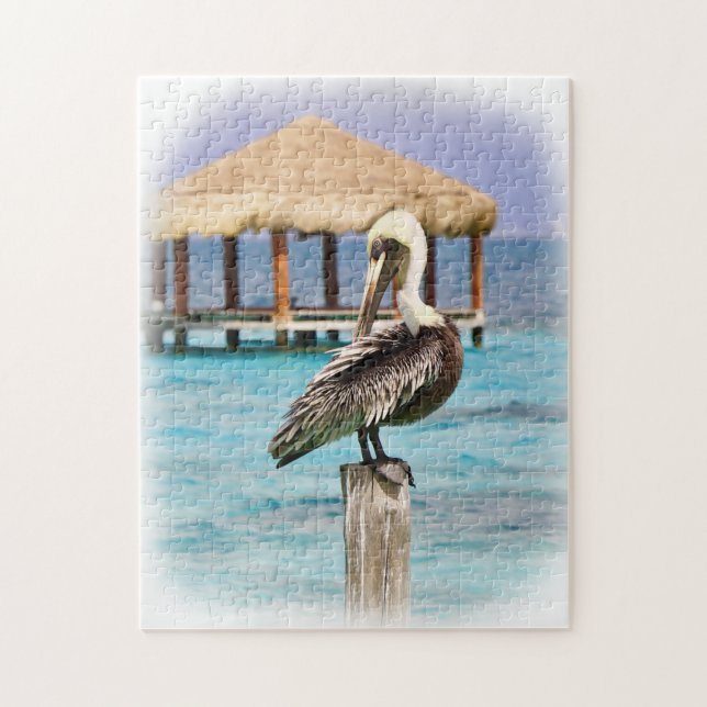 Pelican Blue Water Tropical Island Jigsaw Puzzle (Vertical)