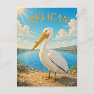 Pelican Coastal Bay Watercolor GeoSaga Postcard