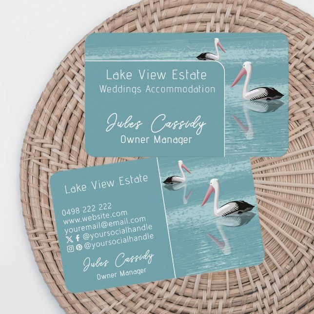 Pelican Couple Paddling on Calm Aqua Water Business Card (Creator Uploaded)