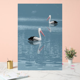 Pelican Couple Paddling on Calm Blue Water Acrylic Sign