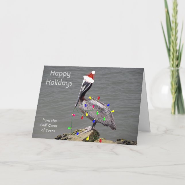 Pelican Decorating for Christmas Holiday Card (Front)