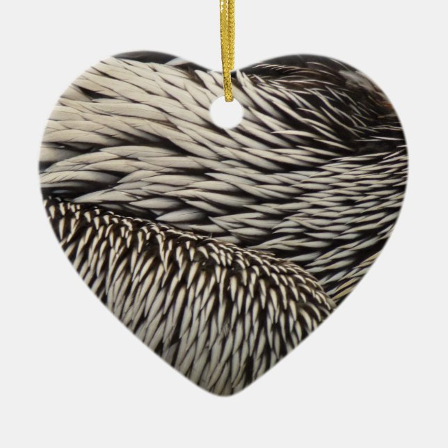 Pelican Feathers Grey Nature Photo Ceramic Tree Decoration (Front)