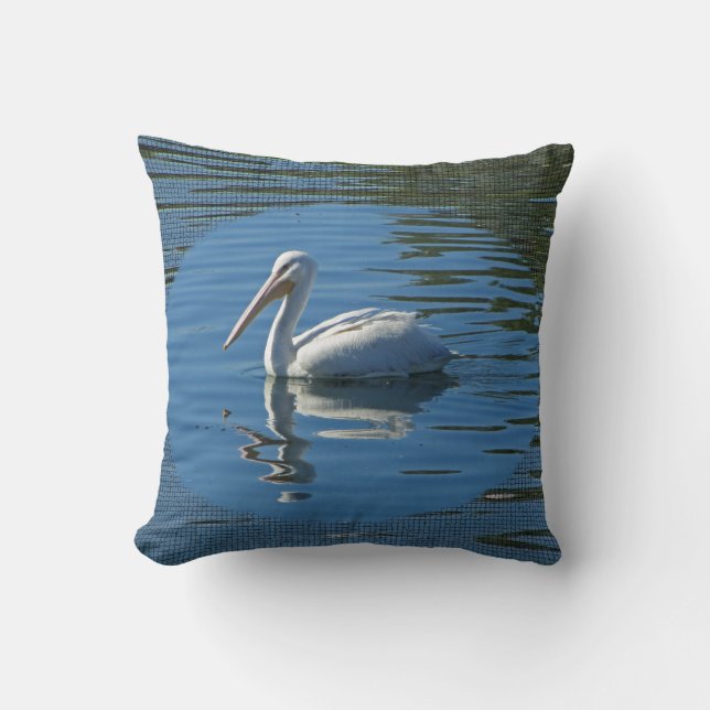 Pelican Floating Calm Blue Water Large Wild Bird Cushion (Front)