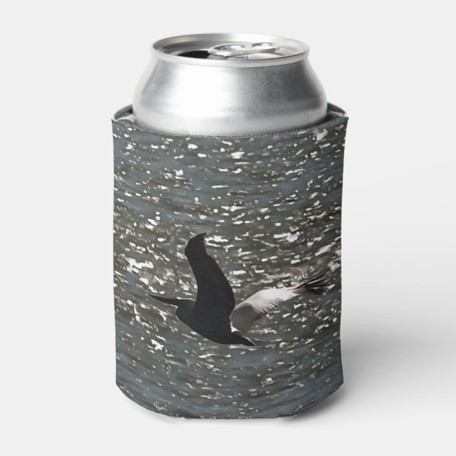 Pelican Flying Over Shimmering Lake Bafa Can Cooler (Can Front)