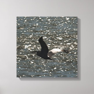 Pelican Flying Over Shimmering Lake Bafa Canvas Print