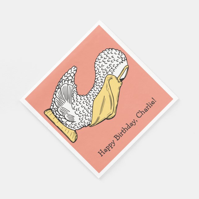 Pelican illustration custom text paper napkins (Corner)