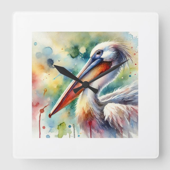 Pelican in Serenity 210724AREF108 - Watercolor Square Wall Clock (Front)