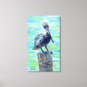 "Pelican on a Pole" Gallery Wrapped Canvas Print