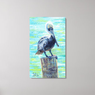 "Pelican on a Pole" Gallery Wrapped Canvas Print