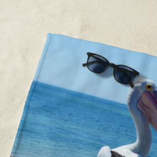 Pelican On Beach Rock, Beach Towel