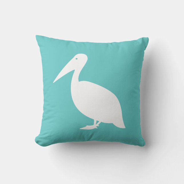 PELICAN ON teal blue pillow (Front)