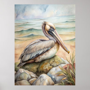 Pelican on the Beach Poster